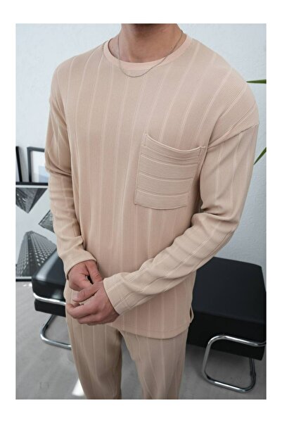 perasttesktil Men's Crew Neck Oversized Striped Sweatshirt