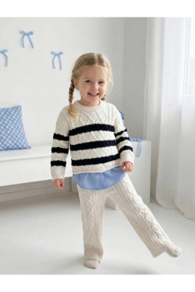 Pinkitokids White Angel Shirt Detailed Knitwear and Knitwear Pants