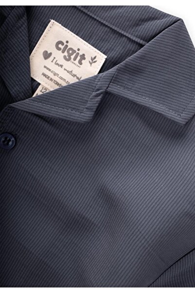 Cigit Hawaiian Striped Modal Shirt 1-8 Years Anthracite