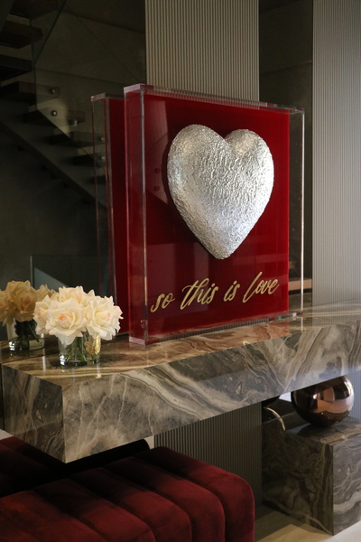 Store BesArt- Pleksi ve Pirinç Detaylı dokulu Kalp Lüks ve Modern Tablo 80x80 cm