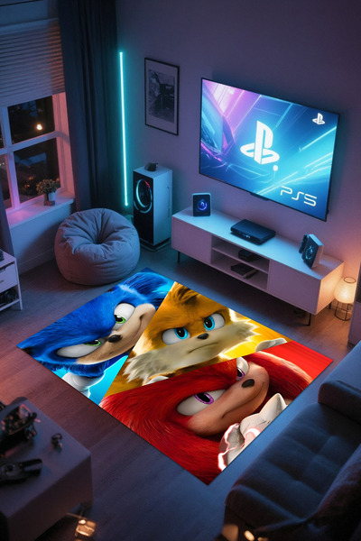 Reyhani SONİC-2 Desenli Kaymaz Taban Makinede Yıkanabilir Çocuk Gamıng Halısı...