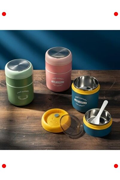 232premiumquality Pink Stainless Steel Food Thermos with Spoon 710 ml