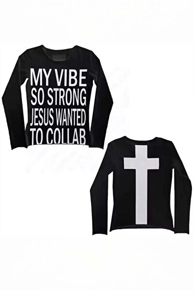 8line Μαύρο μακρυμάνικο μπλουζάκι My Vibe Cross με τύπωμα Y2K