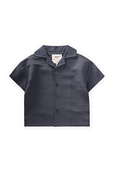 Cigit Hawaiian Striped Modal Shirt 1-8 Years Anthracite