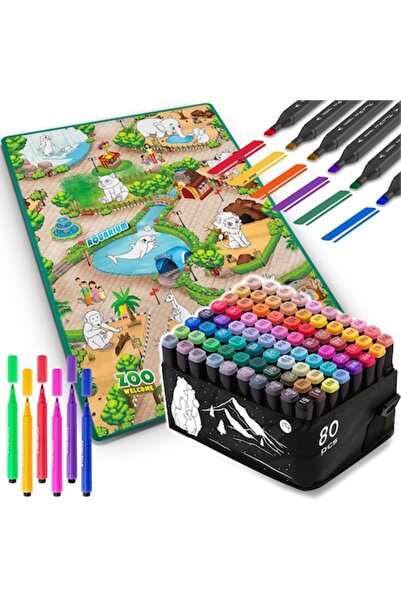 Ricokids Set de pictură - 80 markere cu alcool + covoraș de colorat 90x120 cm