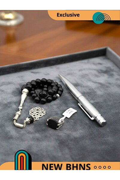 BHNS Luxury Men's Gift Set: Pen, Royal Ring (Size 8), 925 Sterling Silver, and Prayer Beads; Rings Gift Box for Men's Occasions