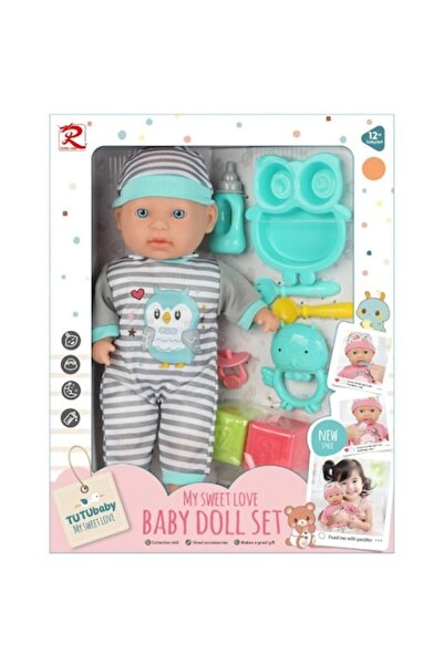 Toy Toy Toy Baby doll with accessories, dishes and toys, 33 cm, Turquoise