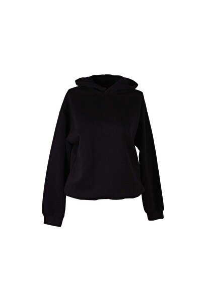 trender 3 İp Ş Fleece-Lined K Hooded Black Women's Sweatshirt 26Kdt1000009