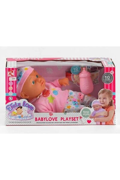 Toy Toy Toy 33 cm soft doll with musical chip, 10 sound effects, feeding bottle, in box