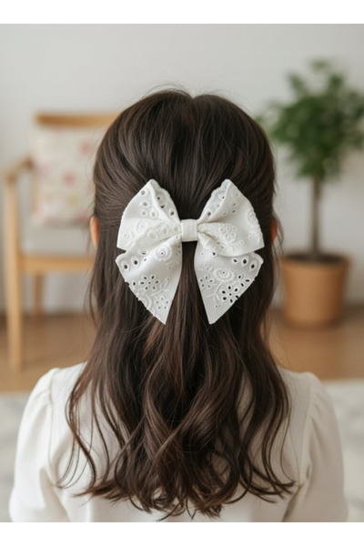 Toka Delisi Cataramă cu fundă fluture albă, realizată manual, pentru copii, p...