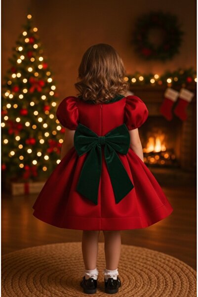 NA ADDESIGN New Year Red Christmas Girl's Dress – Velvet Collar, Fluffy Model