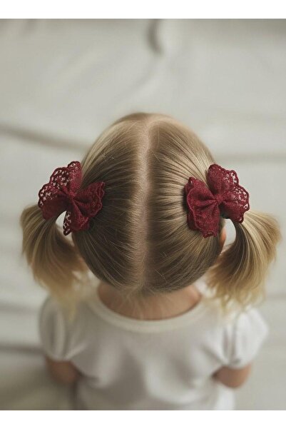 Toka Delisi Cataramă cu fundă dublă din tul burgundă pentru copii, cataramă p...