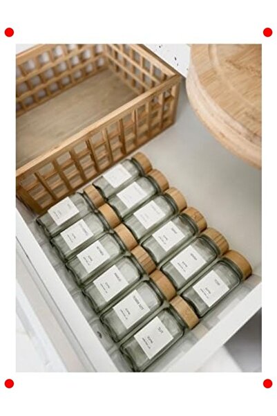 markentegra 12-Piece Square Glass Spice Jar Set with Bamboo Lids + Labels