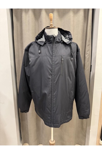 BIGAZZI BÜYÜK BEDEN ERKEK KAPŞONLU SİYAH KABAN