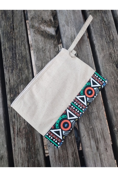 JANJAN Portfolio Bag, Clutch Bag, Strap Handbag and Wallet, Natural Canvas Handbag