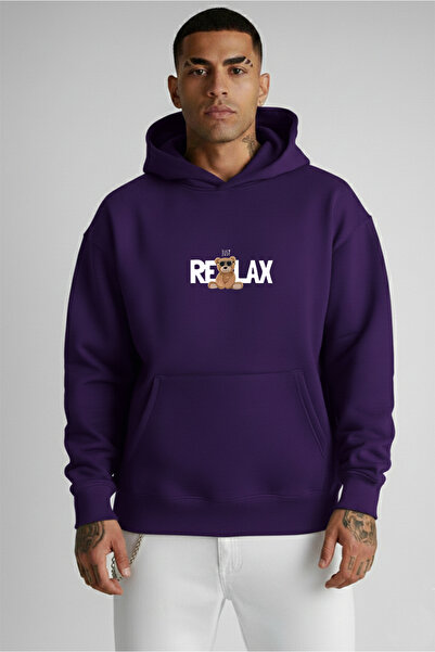 LORVEX Hanorac oversize unisex tricou cu glugă, 100% bumbac, imprimat JUST RELAX