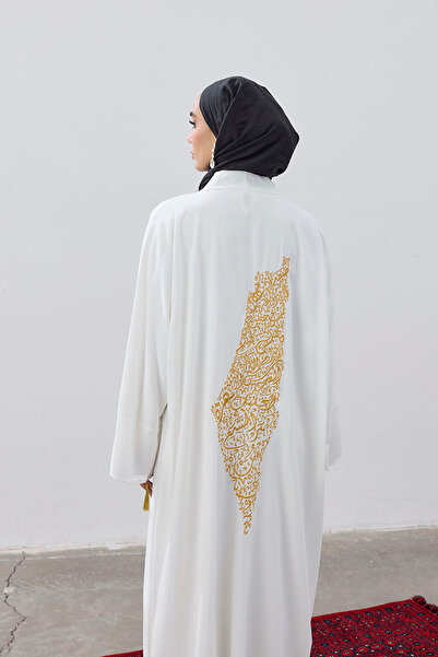 ViadelAtelier TASARIM SIRT ŞEHİR HARİTALI NAKIŞ İŞLEMELİ ABAYA