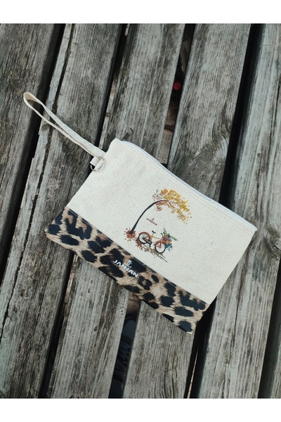 JANJAN Portfolio Bag, Clutch Bag, Strap Handbag and Wallet, Natural Canvas Handbag