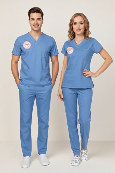 Nur Medikal Giyim Unisex Alaska Blue Doctor Scrubs Suit (Complies with the New Regulations of the Ministry of Health)