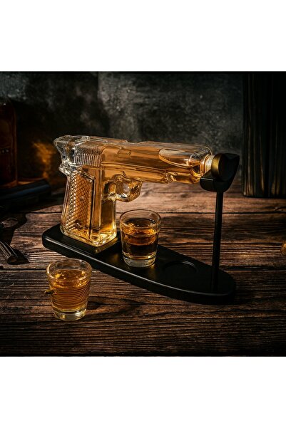 KESNUP Set decantor de whisky în formă de pistol cu 2 pahare incluse, 230 ml, 23.5x16.5 cm, Transparent