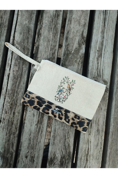 JANJAN Portfolio Bag, Clutch Bag, Strap Handbag and Wallet, Natural Canvas Handbag