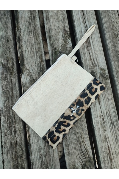 JANJAN Portfolio Bag, Clutch Bag, Strap Handbag and Wallet, Natural Canvas Handbag