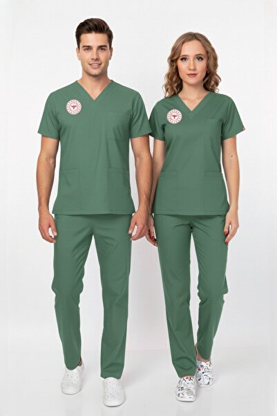 Nur Medikal Giyim Unisex Surgical Green Scrubs Uniform Set Frosty Spruce (Compliant with the New Regulations of the Ministry of Health)