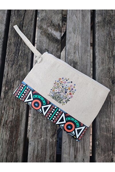 JANJAN Portfolio Bag, Clutch Bag, Strap Handbag and Wallet, Natural Canvas Handbag