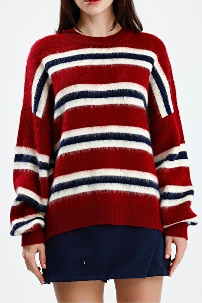 Rawanda Striped Fleece-Lined Sweater Burgundy
