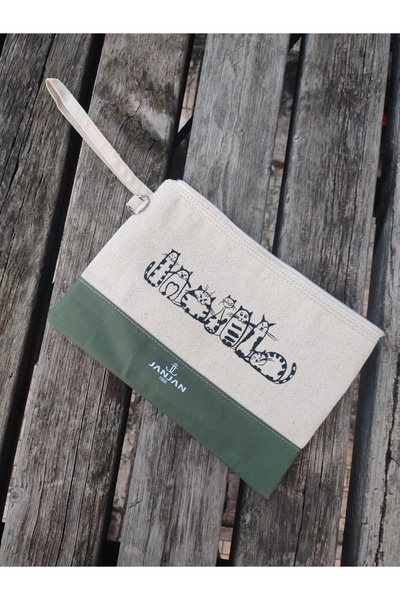 JANJAN Portfolio Bag, Clutch Bag, Strap Handbag and Wallet, Natural Canvas Handbag