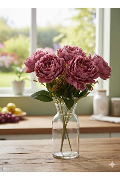 ENRUFLORA Yapay Koca Kafalı Pembe Lotus Çiçeği 7 Dallı Dekor Vazo Saksı Sevgi...