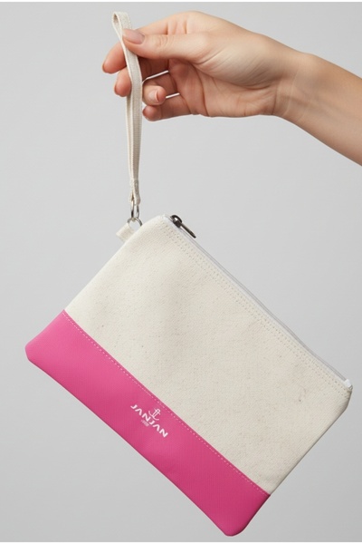 JANJAN Portfolio Bag, Clutch Bag, Strap Handbag and Wallet, Natural Canvas Handbag