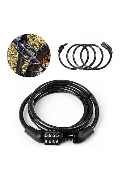 OEM Antifurt negru spiralat din otel, L 1.05m, sistem fixare pe bara rotunda, pentru trotinete, mopede