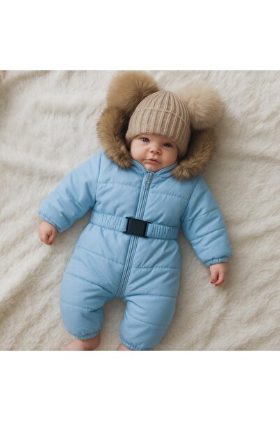 Superbaby Thin blue jumpsuit made of fleece with fur trim