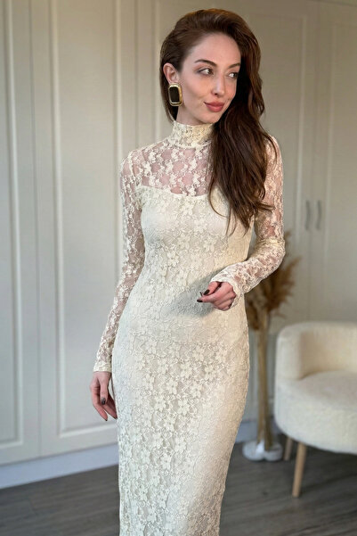 Dilay Gökoğlu Butik Mock Neck Lace Elegant Midi Dress