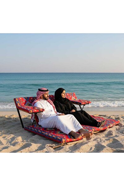 China A luxurious floor seat designed for gardens, chalets, desert, and seaside settings; a sophisticated design inspired by Najdi patterns.