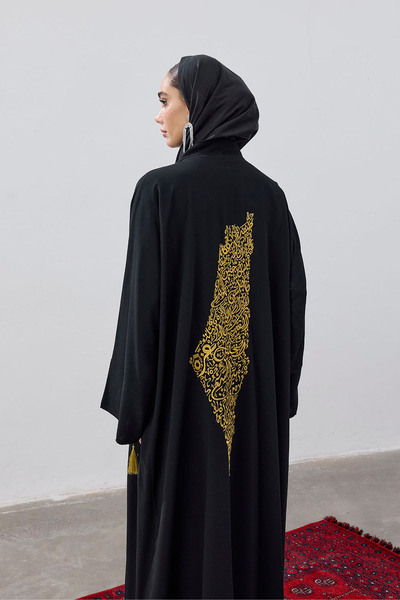 ViadelAtelier TASARIM SIRT ŞEHİR HARİTALI NAKIŞ İŞLEMELİ ABAYA