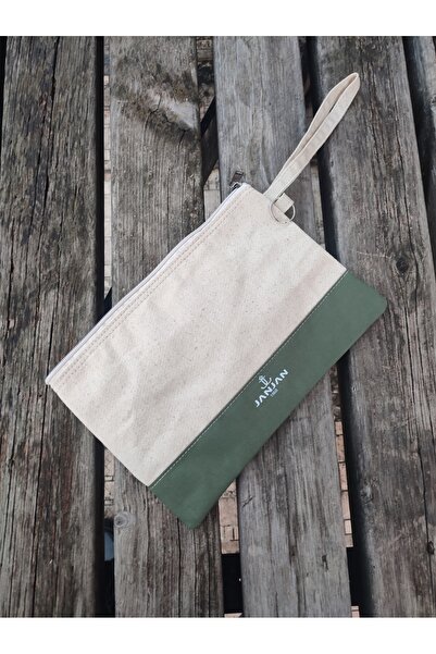 JANJAN Portfolio Bag, Clutch Bag, Strap Handbag and Wallet, Natural Canvas Handbag