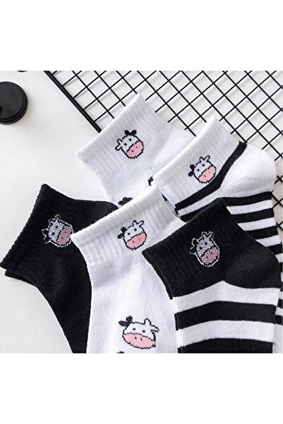 Ay-Ra Collection Siyah Beyaz İnek Desenli Özel Tasarım 5 Çift