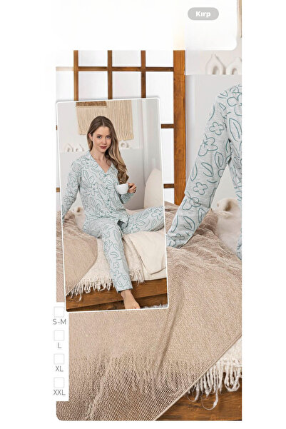 İpek Women's Long Sleeve Front Button Floral Pattern Pajama Set