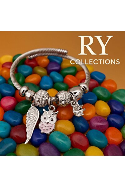 rycollections 316L Steel Pink Zircon Stone Charmed Owl Bracelet