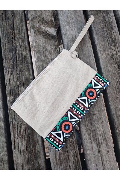 JANJAN Portfolio Bag, Clutch Bag, Strap Handbag and Wallet, Natural Canvas Handbag