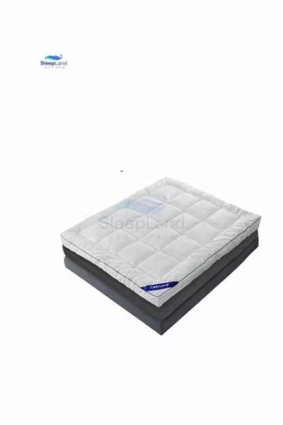 SLEEPLAND Hotel-style mattress topper set (14 cm high) with mattress protector, pillow protector set, cotton towel, and white hotel-style bedspread.