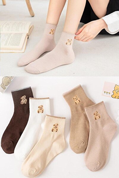 Ay-Ra Collection Kadın Renkli Bear Desenli Patik Çorap Seti - Şık Ve Rahat Ay...