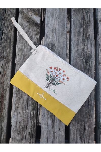 JANJAN Portfolio Bag, Clutch Bag, Strap Handbag and Wallet, Natural Canvas Handbag