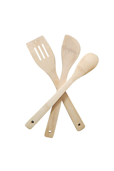 OEM Set 3 ustensile din lemn bambus , 1 lingura rotunjita, 1 spadula gaurita, 1 spatula cu varf