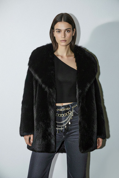 kear bunner Geniş Yaka Suni Kürk Kaban