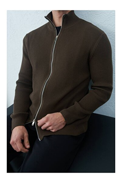 perasttesktil Men's Corded Fabric Double Zipper Cardigan