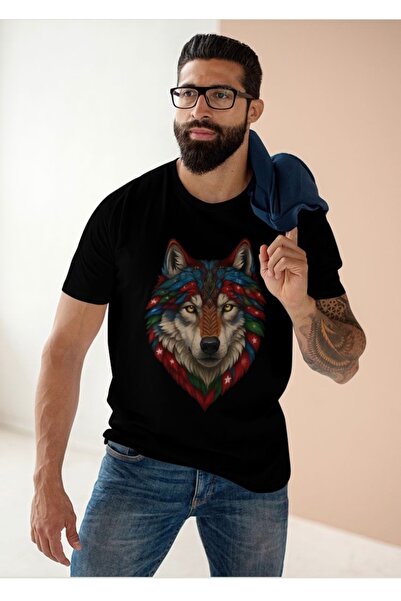 mrmubomen Oversized Mold Cotton Tshirt with Sky Blue Patterned Flag