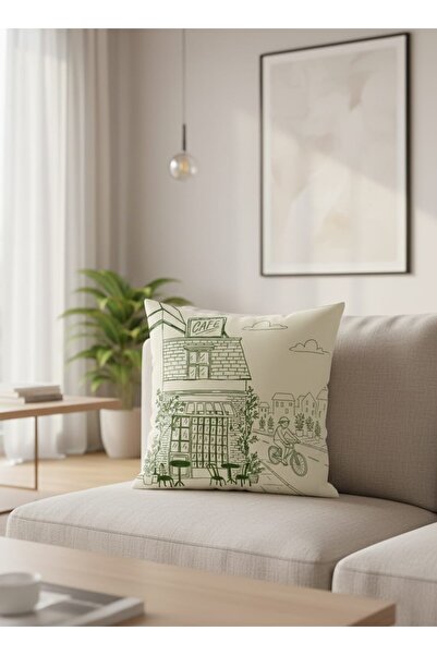 Etnik Dekor Special Design Sketch Cafe Patterned Digital Printing Single Thro...